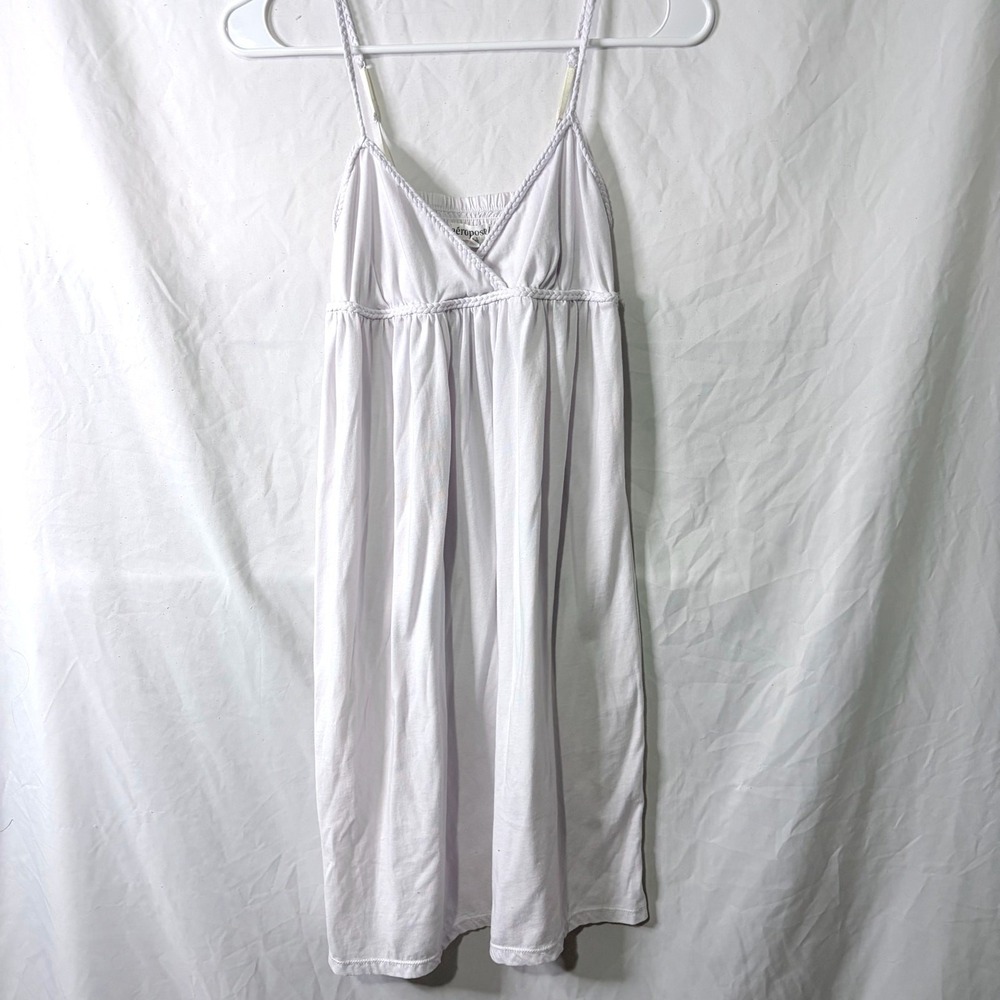 Aeropostale Dress Empire Waist Braided Trim White Smocked Back Mini Small‎